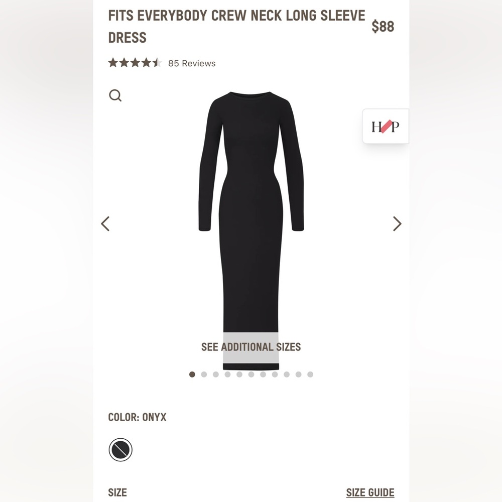 SKIMS Onyx Fits Everybody Crew Neck Long Sleeve Dress - Black